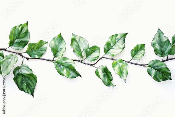 Fototapeta There are leaves on a branch with a white background