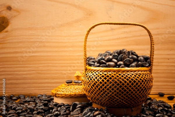 Obraz .Coffee beans roasted in bamboo baskets..