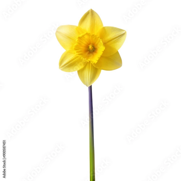 Fototapeta single daffodils  long stem isolated on white background
