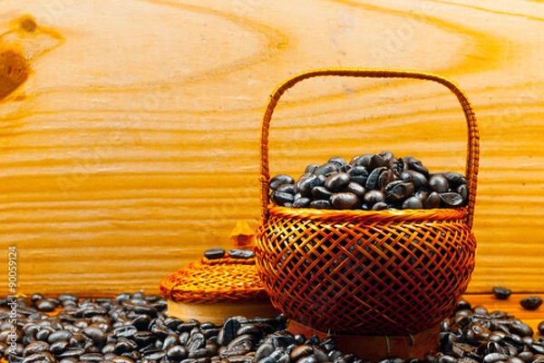 Obraz .Coffee beans roasted in bamboo baskets..