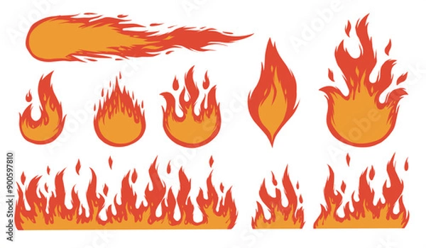 Fototapeta set of fire flames illustration vector