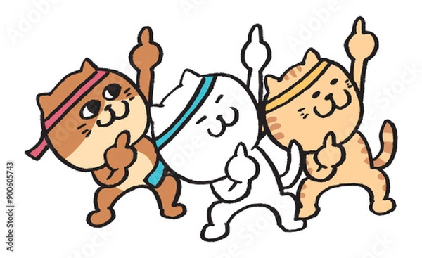 Fototapeta オタ芸をする目が細いかわいい猫たちのキャラ素材