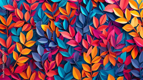 Fototapeta Abstract paper cut style flower leaf pattern color for decorative background