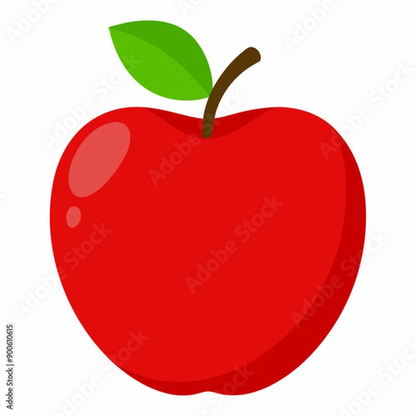 Fototapeta Red apple isolated on white, Red apple vector illustration, apple cartoon vector art, apple silhouette, apple vector icon