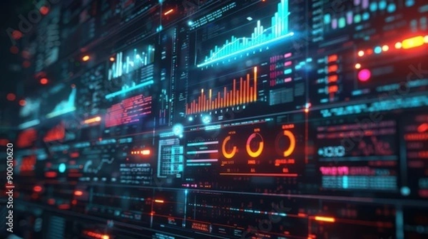 Fototapeta Big data analysis, neon data categorization, futuristic parameter sorting, advanced analytics dashboard