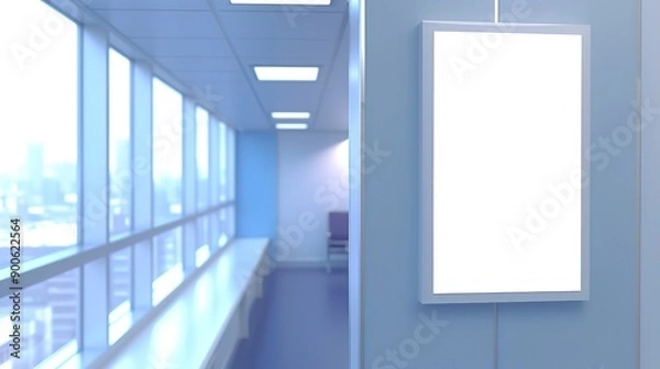 Fototapeta an office room with glass walls with an office building in the background