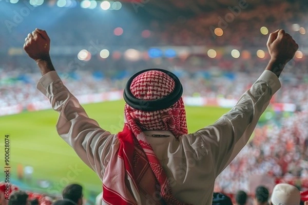 Fototapeta ai generative arabian man watching football at stadium