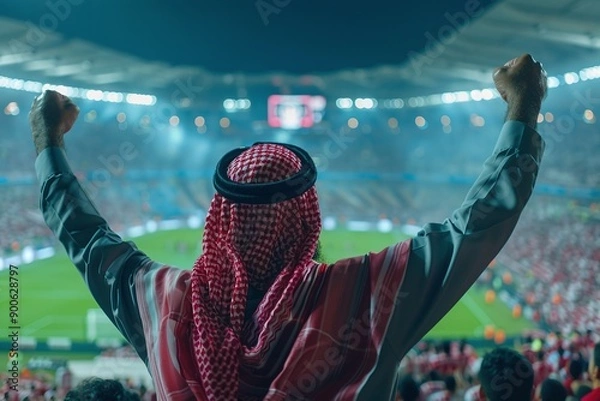 Fototapeta ai generative arabian man watching football at stadium