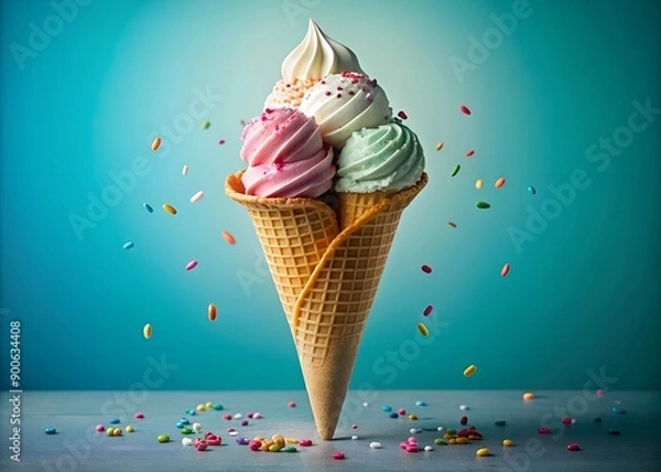 Fototapeta ice cream cone-Refreshing Frozen Dessert: Ice Cream in Classic and Exotic Flavors for Every Sweet Tooth