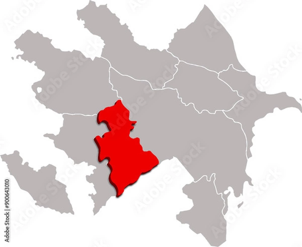 Fototapeta Karabakh map WITH ADMINISTRATIVE DIVISIONS of AZERBAIJAN 3d isometric map