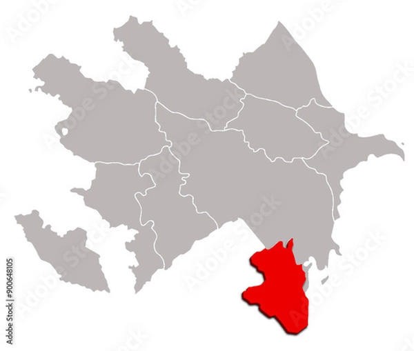 Fototapeta LANKARAN map WITH ADMINISTRATIVE DIVISIONS of AZERBAIJAN 3d isometric map