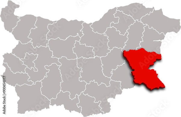 Fototapeta BURGAS map REGION of BULGARIA 3d isometric map