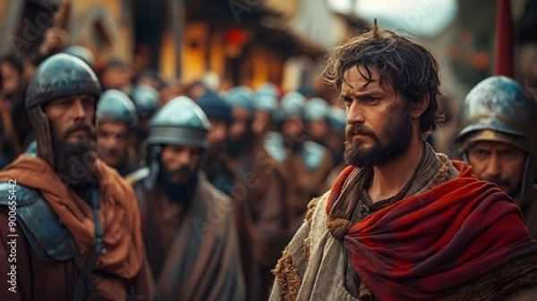 Obraz Biblical Story, Jesus was captured by soldiers in the Garden of Gethsemane and taken to Pilate