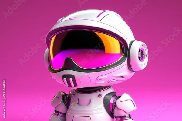 Fototapeta Futuristic robot astronaut with helmet and pink background