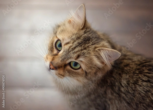 Obraz Brown cat looking up at camera