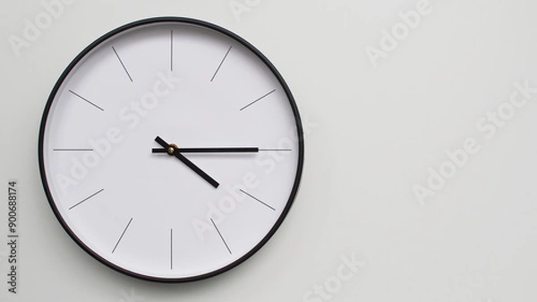 Fototapeta Wall Clock Showing 16.15/ 04.15 O'Clock on White Wooden Surface - Perfect for Time Management and Scheduling Concepts