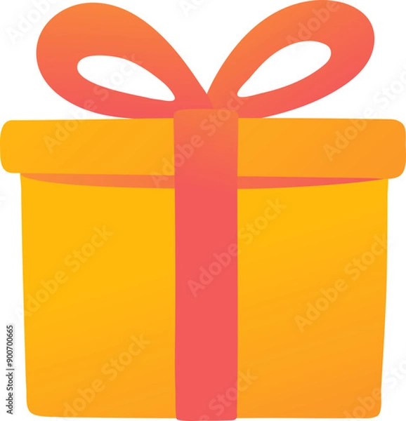 Obraz Cartoon yellow gift box with a red ribbon, Color gradient style