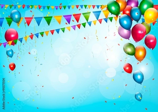 Fototapeta Colorful holiday background with balloons and flags. Vector