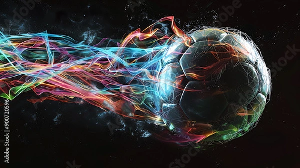 Fototapeta Dynamic Football in MotionA Stunning Display of Speed and Energy Against a Dark Backdrop