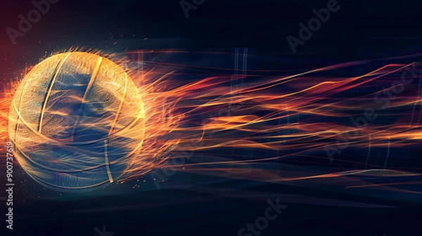 Fototapeta A Dynamic Volleyball in MotionCapturing the Energy and Intricacies of a Spinning Ball Against a Black Background