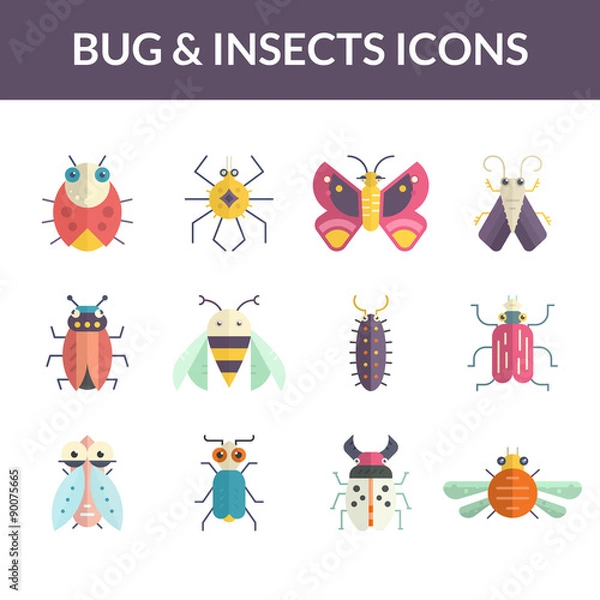 Fototapeta Bugs Flat Icons