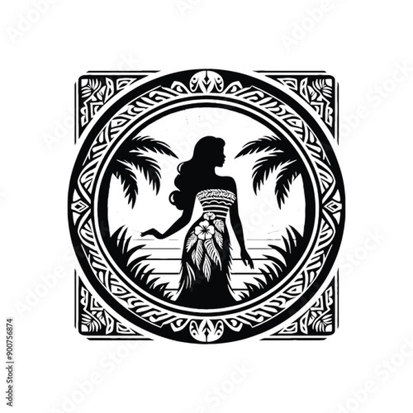 Fototapeta woman wear traditional fashion Polynesian muumuu with tropical patterns