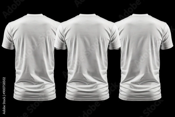 Obraz Three white T-shirts seen from behind on a black background