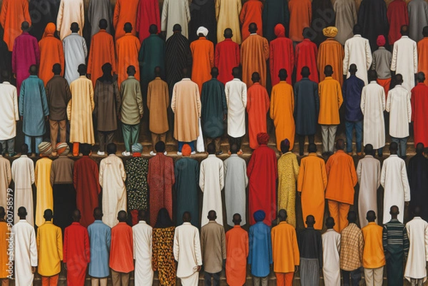 Obraz Diverse group of black people with their backs turned and wearing colourful clothes