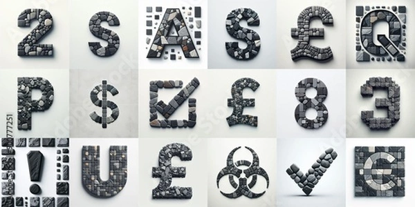 Fototapeta Dark gray and red stones Tiling Lettering Typeface. AI generated illustration