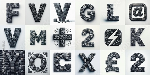 Fototapeta Dark gray and red stones Tiling Lettering Typeface. AI generated illustration