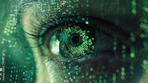 Fototapeta a woman's eye is surrounded by green dots