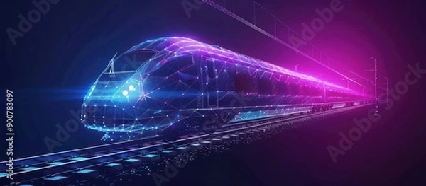 Obraz Futuristic High-Speed Train in Digital Wireframe