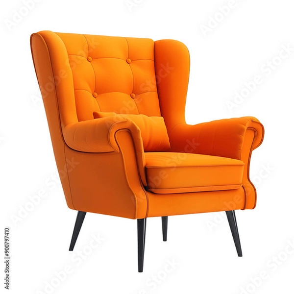 Fototapeta Comfortable light orange armchair on transparent background, Interior element,Classic armchair isolated,Stylish comfortable armchair isolated on transparent background.A velvet armchair, Ai generated