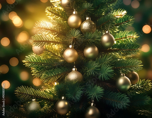 Fototapeta Firefly Macro Christmas Tree Background- A detailed close-up of a Christmas tree, showcasing the tex (2)