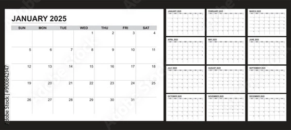 Fototapeta calendar 2025 all month sunday start