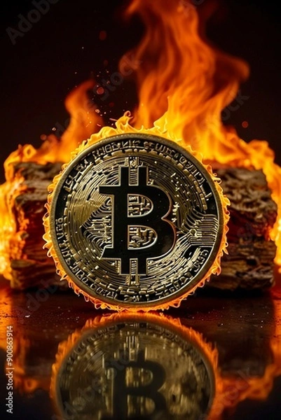 Obraz The Bitcoin Inferno: A Digital Currency Engulfed in Flames