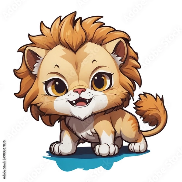 Fototapeta A cartoon lion cub with a big smile on its face