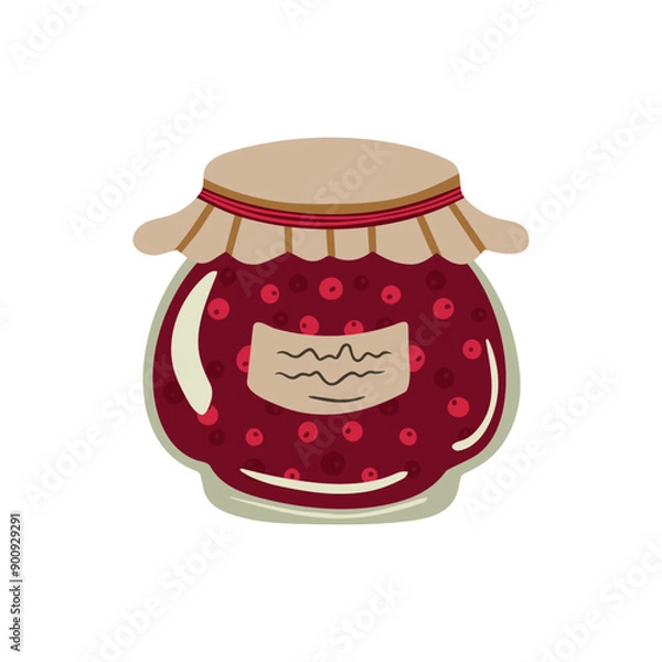 Fototapeta Vector isolated element. A jar of jam. Berry jam. Color image on a white background. The print is used for packaging design.