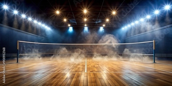 Fototapeta Illuminated Wooden Volleyball Court with Smoke Generative AI