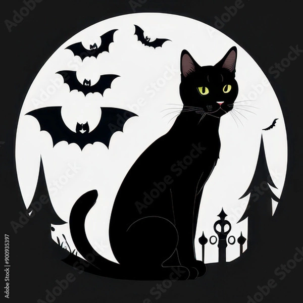 Fototapeta black cat on the moon