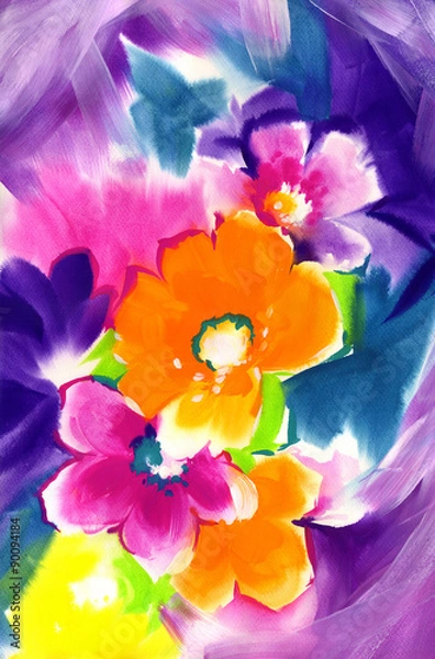 Obraz 화려한 수채화 꽃 과 배경