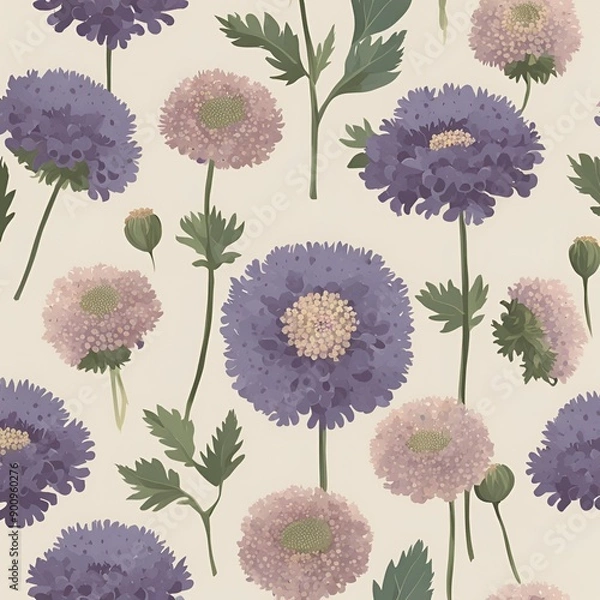 Fototapeta Cute flat minimal Scabiosa vintage style - 1