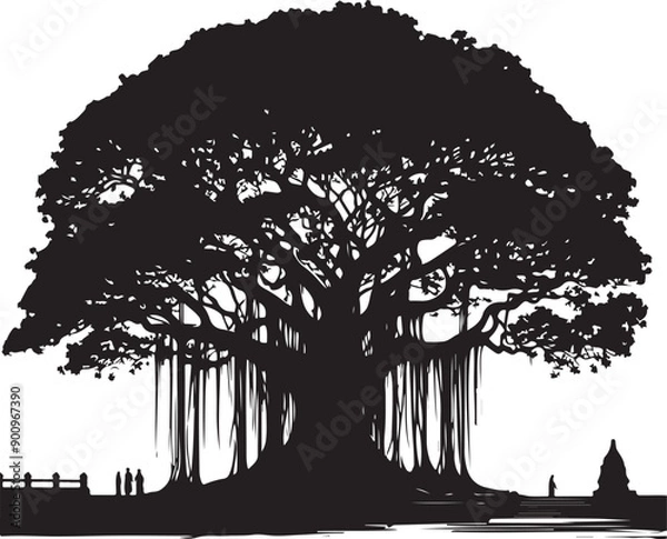 Fototapeta Banyan Tree Silhouette Vector Illustration