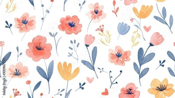 Fototapeta Colorful cartoon flowers on white background generated with AI