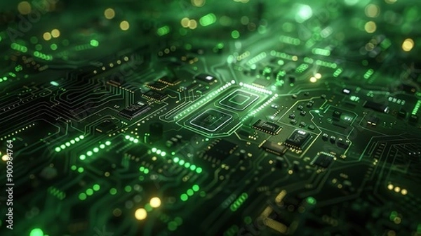 Fototapeta Digital Brain: Glowing circuitry and intricate components illuminate the power of modern technology, in this captivating close-up of a motherboard. 