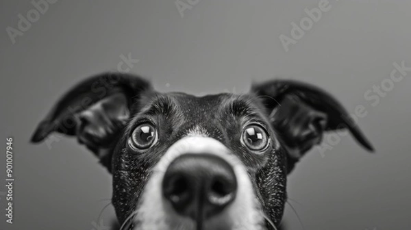 Fototapeta Curious Dog with Prominent Pointed Ears and Expressive Eyes Peering into the Camera,  Wonder and Fascination