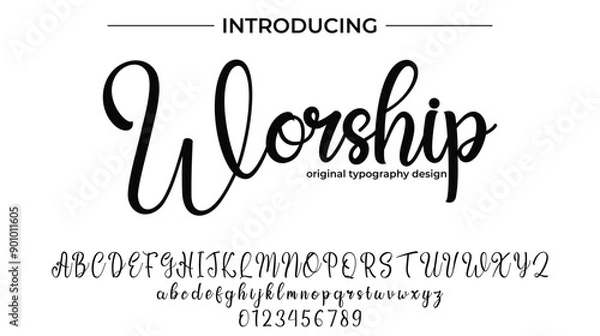 Fototapeta Worship Font Stylish brush painted an uppercase vector letters, alphabet, typeface