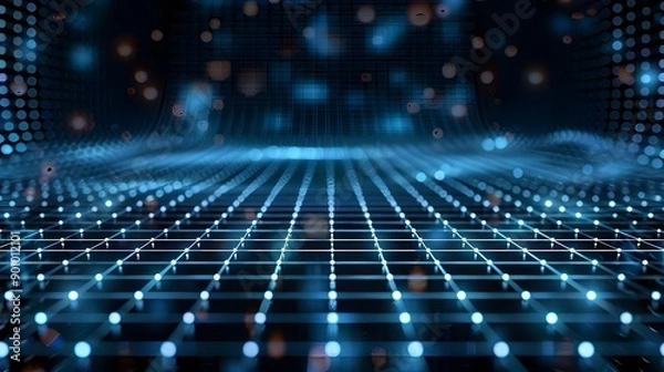 Obraz Abstract Grid with Blue Lights.