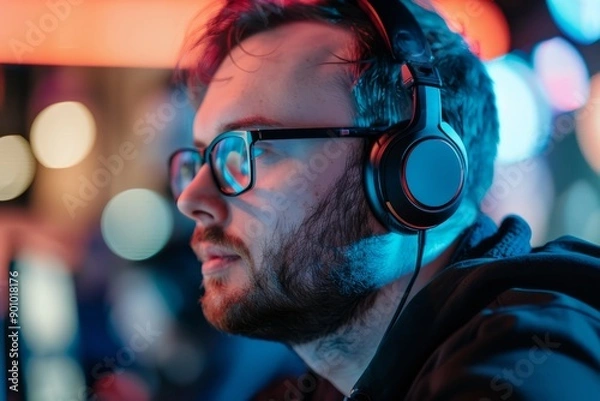 Fototapeta Portrait of a crypto broker attending a virtual conference, Generative AI