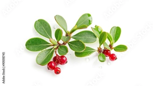 Fototapeta Close-Up of Bearberry (Arctostaphylos uva-ursi) with Dewdrops
